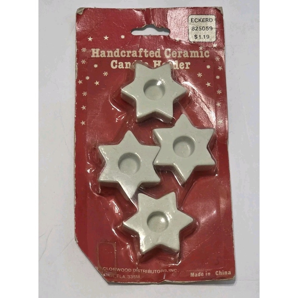 Vintage White Ceramic 6 Point Star Taper Candle Holders Set Of 4 NOS Eckerd Gift